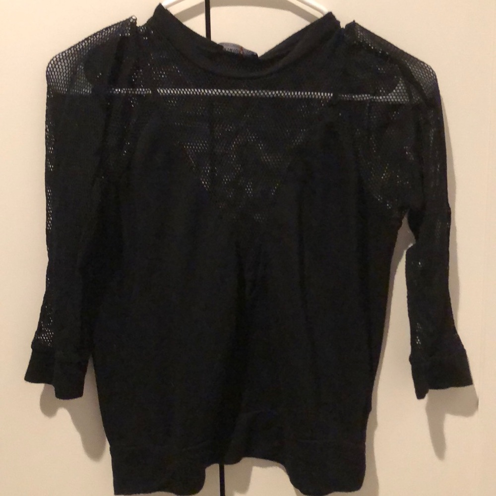 FashionNova Mesh Sleeve V-Neck Shirt